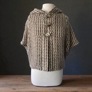 JOHN BRANIGAN WEAVERS IRELAND ALPACA BLEND POPOVER HOODED SWEATER PONCHO MEDIUM